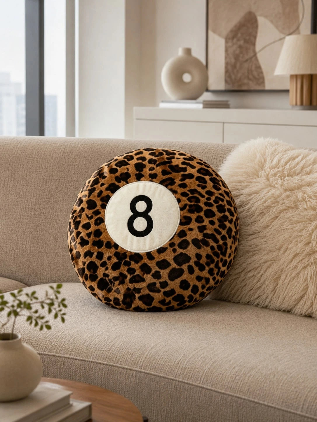 Round Leopard Print Plush Ball Pillow, Soft Fluffy Decorative Cushion For Sofa, Bed, Home Decor & Valentine's Day Gift