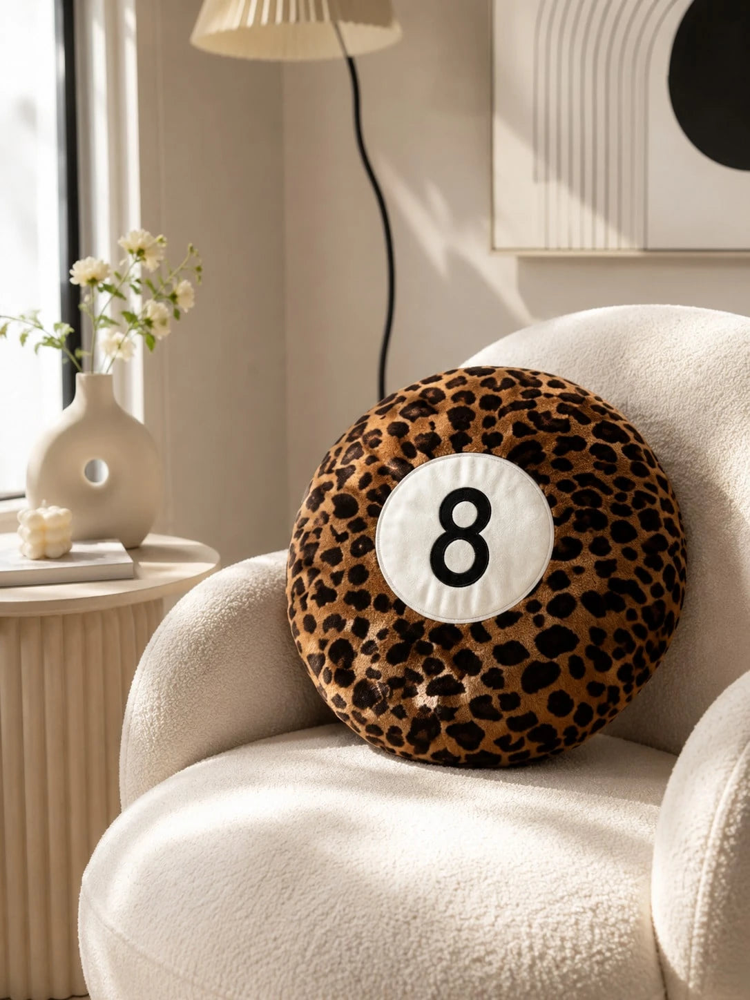 Round Leopard Print Plush Ball Pillow, Soft Fluffy Decorative Cushion For Sofa, Bed, Home Decor & Valentine's Day Gift