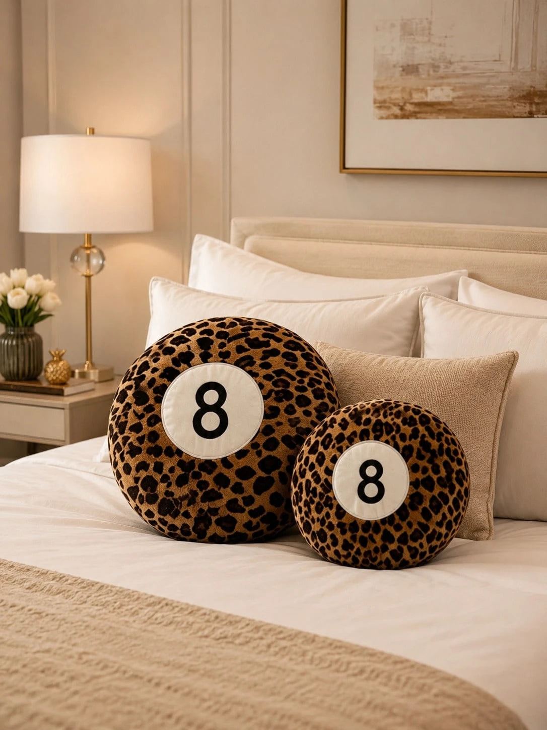 Round Leopard Print Plush Ball Pillow, Soft Fluffy Decorative Cushion For Sofa, Bed, Home Decor & Valentine's Day Gift