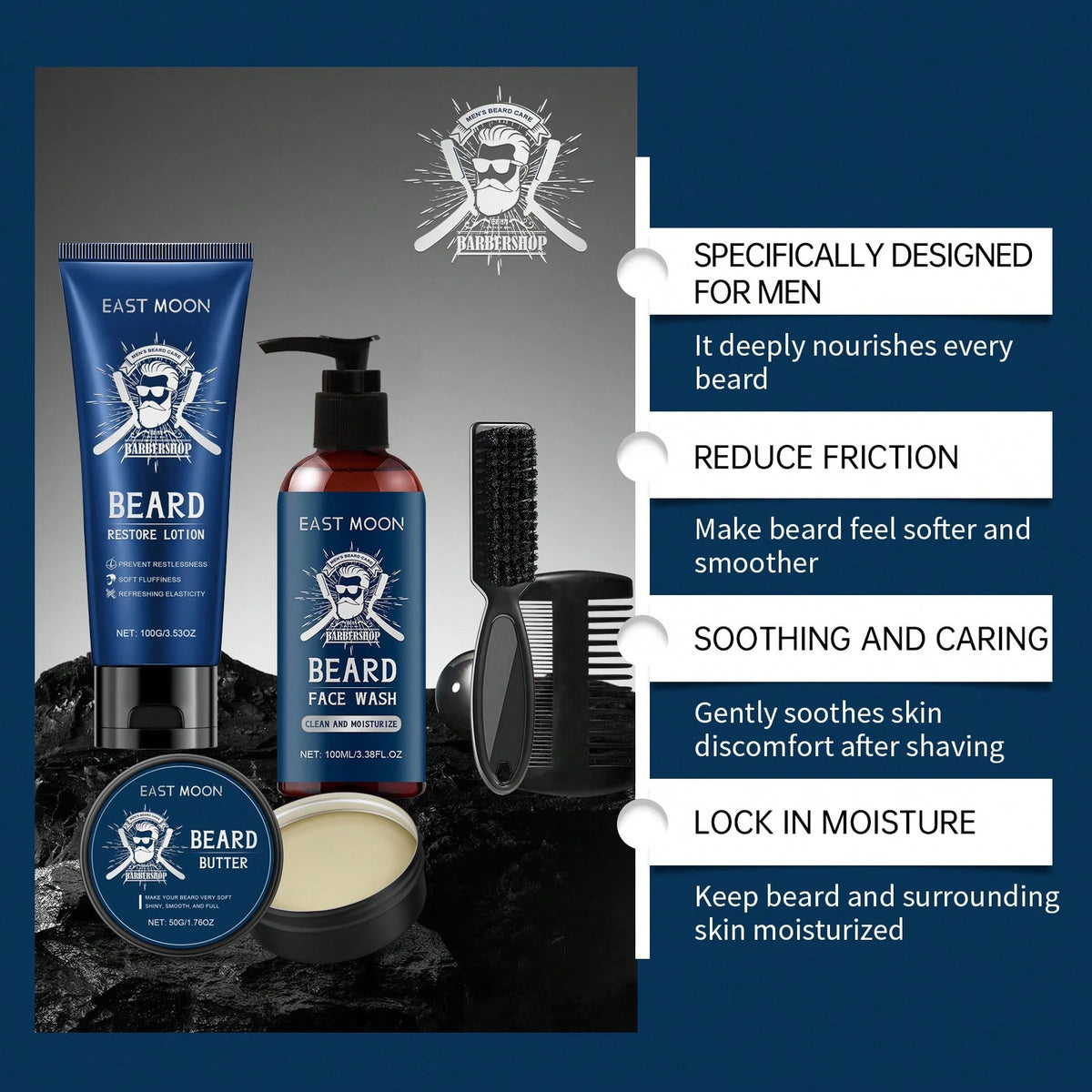 Roxelis Beard Essentials Gift Set For Men – Beard Kit For Men Grooming & Care W/3 Pack Beard Butter, Wash, Lotion, Comb, Brush, Anniversary Valentines Birthday Fathers Gifts Idea For Husband Him Boyfr