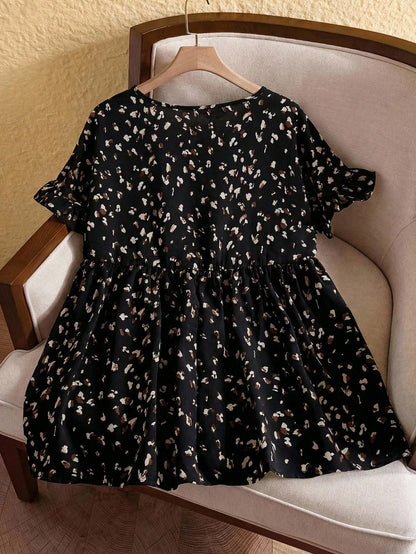 Rusticease Plus Size Casual Resort Style Ruffled Sleeve Allover Print Blouse,Tropical Vacation, Summer Tops