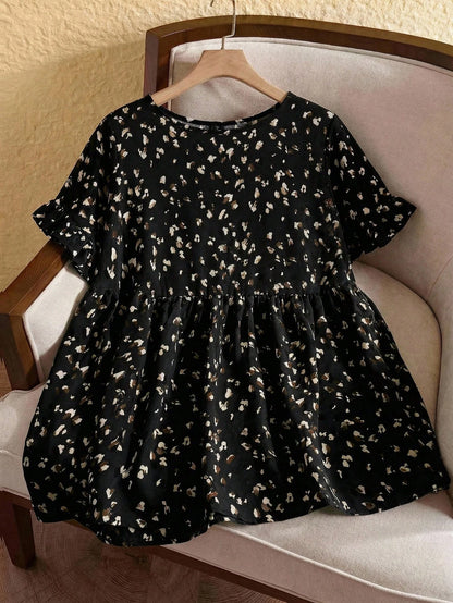 Rusticease Plus Size Casual Resort Style Ruffled Sleeve Allover Print Blouse,Tropical Vacation, Summer Tops