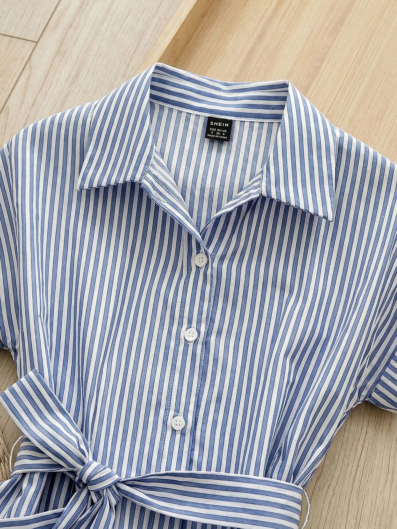 Rusticease Women's Blue And White Stripe Summer Casual Midi Dress,Short Sleeve Front Button Tie Waist Work Preppy Picnic Brunch Button Down Stripe Dress