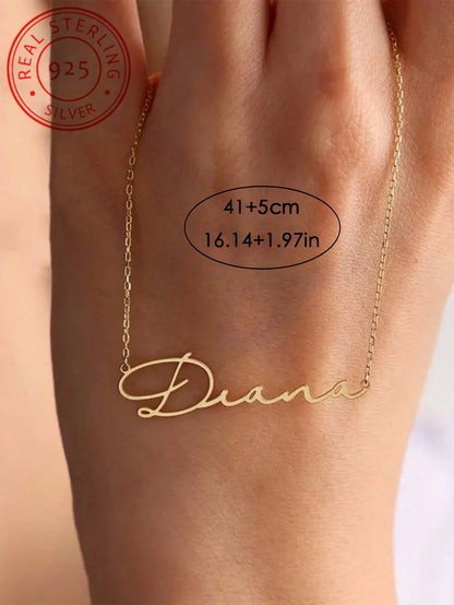 S925 Sterling Silver Minimalist Personalized English Name Pendant Necklace, Perfect Accessory For Women's Autumn/Winter Sweaters And Outfits, Unique And Meaningful Gift, Warm And Distinctive Jewelry