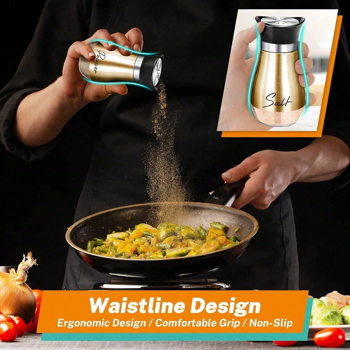 Salt And Pepper Shakers Set,4 Oz Glass Bottom Salt Pepper Shaker With Stainless Steel Lid For Kitchen Cooking Table, RV, Camp,BBQ Refillable Design (Copper)