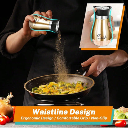 Salt And Pepper Shakers Set,4 Oz Glass Bottom Salt Pepper Shaker With Stainless Steel Lid For Kitchen Cooking Table, RV, Camp,BBQ Refillable Design (Copper)