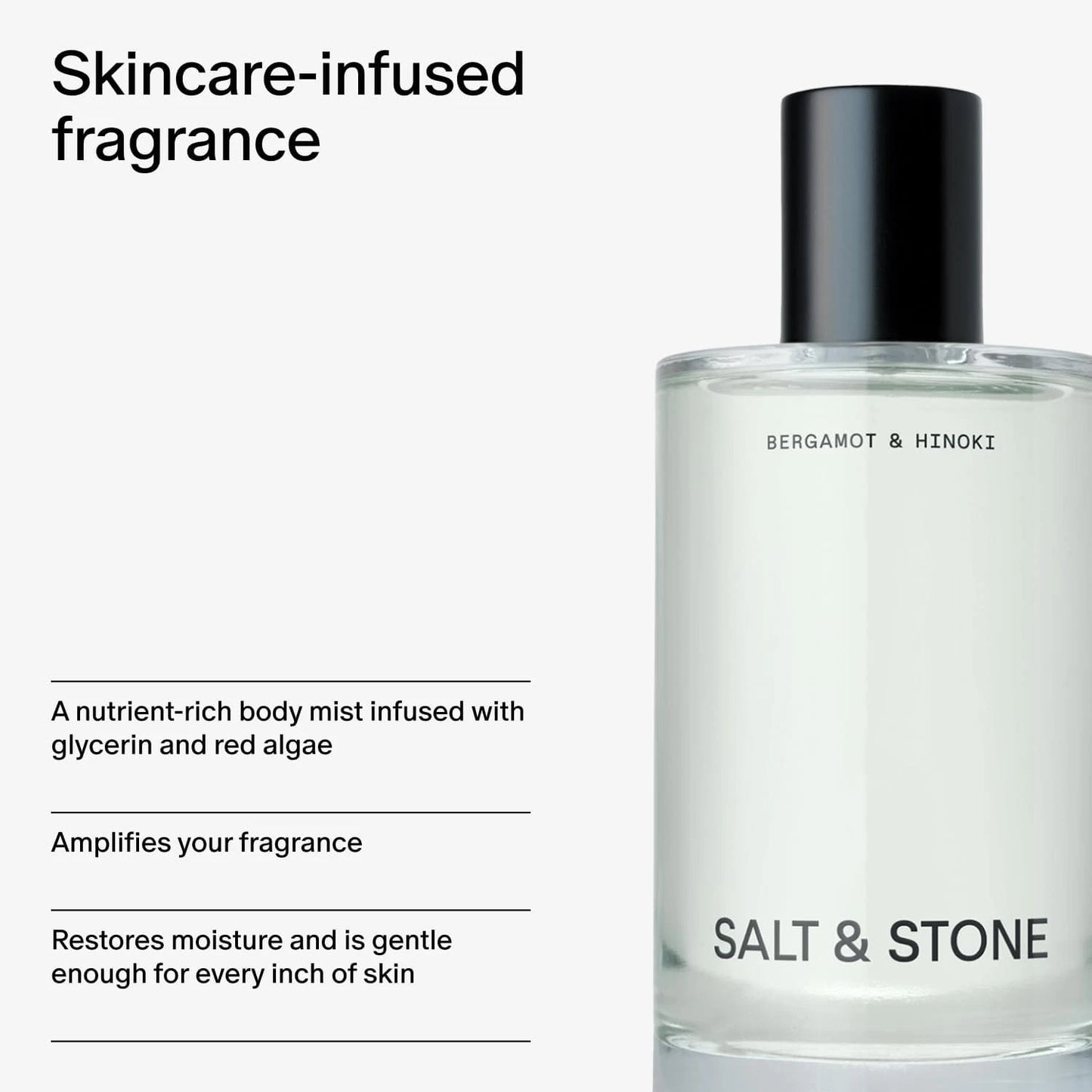Salt & Stone Body Mist| Bergamot & Hinoki| Skincare Infused Hair & Body Spray For Women And Men| Hydrating Fragrance With Glycerin And Red Algae| Vegan, Cruelty Free, 3.4 Fl Oz