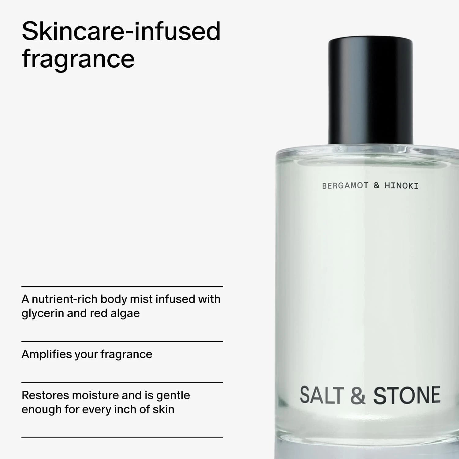 Salt & Stone Body Mist| Bergamot & Hinoki| Skincare Infused Hair & Body Spray For Women And Men| Hydrating Fragrance With Glycerin And Red Algae| Vegan, Cruelty Free, 3.4 Fl Oz