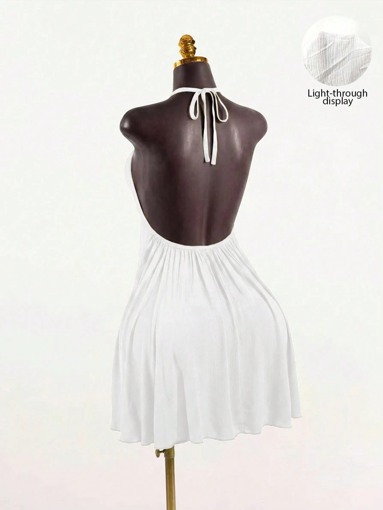 SaltGleam SaltGleam Women's Backless Halter Neck Solid Color Pleated Elegant Mini Dress
