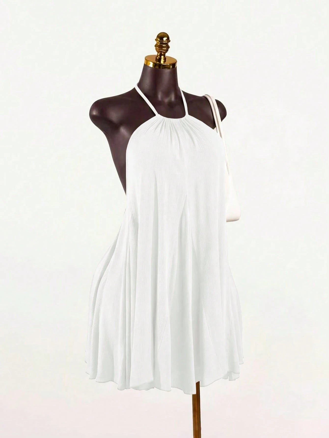 SaltGleam SaltGleam Women's Backless Halter Neck Solid Color Pleated Elegant Mini Dress