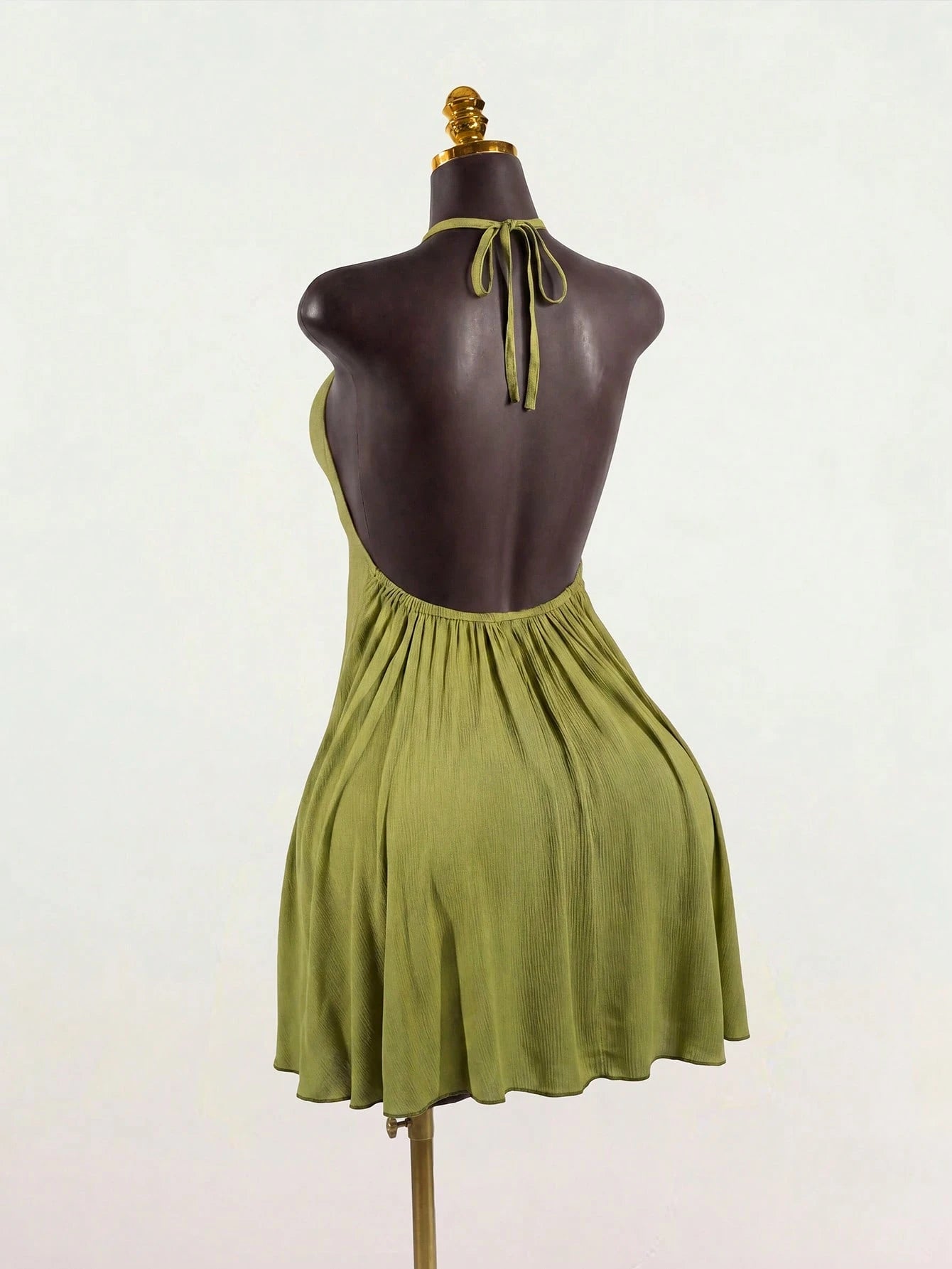 SaltGleam SaltGleam Women's Backless Halter Neck Solid Color Pleated Elegant Mini Dress