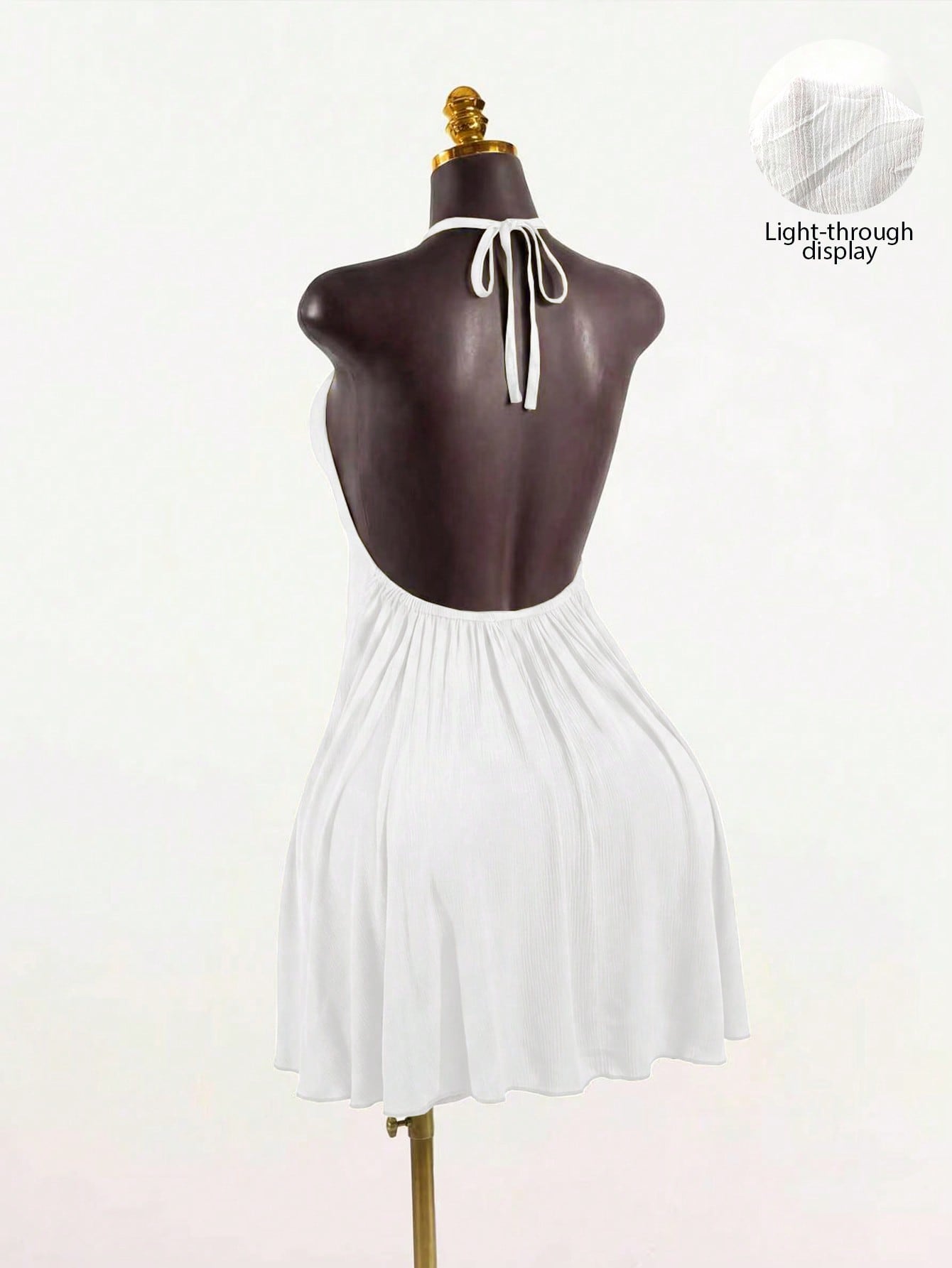 SaltGleam SaltGleam Women's Backless Halter Neck Solid Color Pleated Elegant Mini Dress