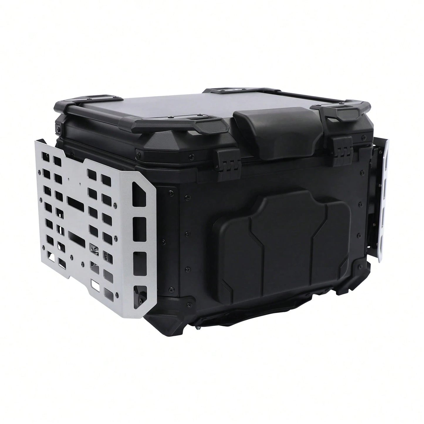 SanBouSi 55L 2.5mm Thick Aluminum Alloy Motorcycle Tail Box, Waterproof Dustproof Motorbike Top Case With Anti-Theft Lock, Expandable Side Panels Can Be Used As Table, Quick Release Base Plate For Mos