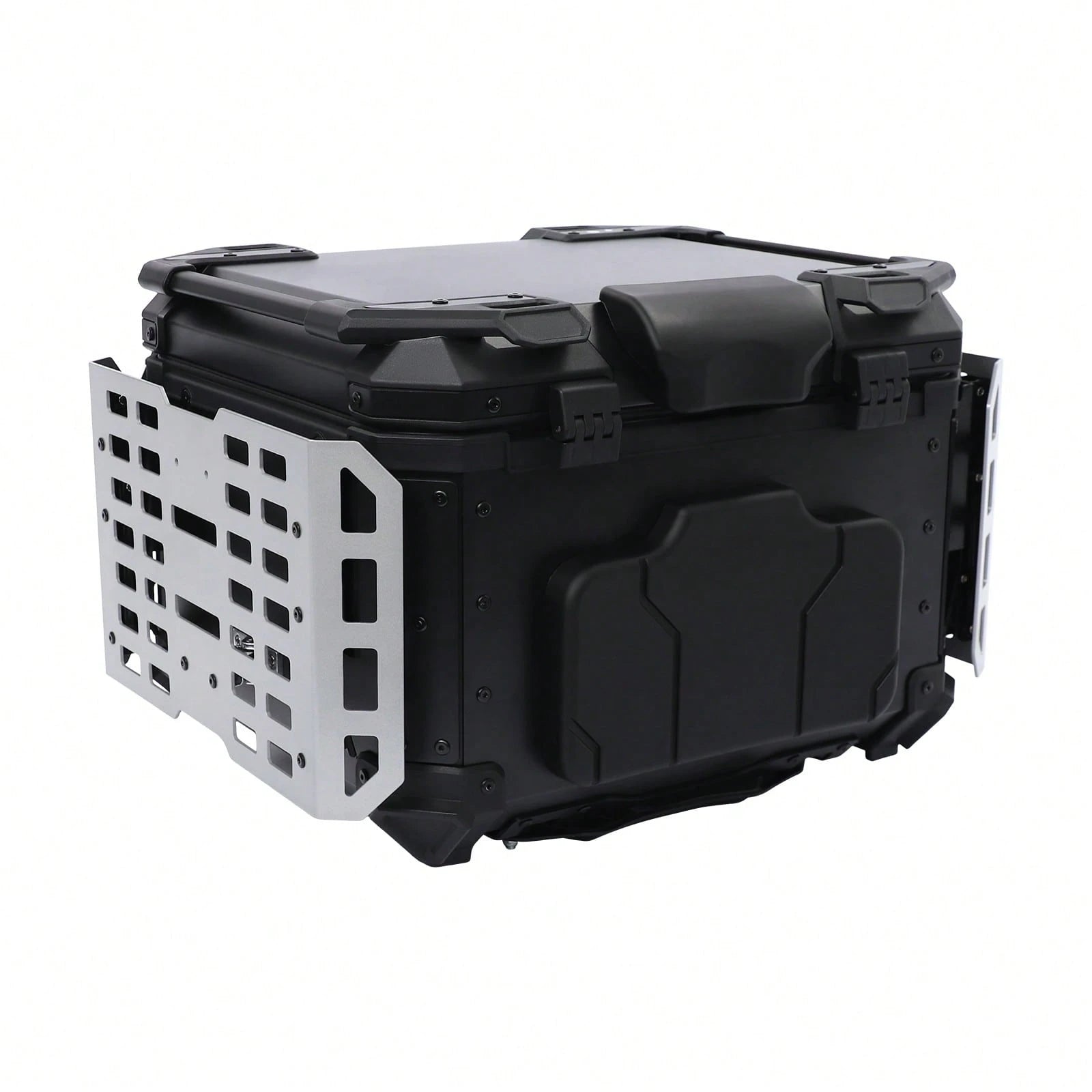 SanBouSi 55L 2.5mm Thick Aluminum Alloy Motorcycle Tail Box, Waterproof Dustproof Motorbike Top Case With Anti-Theft Lock, Expandable Side Panels Can Be Used As Table, Quick Release Base Plate For Mos