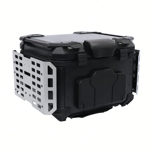 SanBouSi 55L 2.5mm Thick Aluminum Alloy Motorcycle Tail Box, Waterproof Dustproof Motorbike Top Case With Anti-Theft Lock, Expandable Side Panels Can Be Used As Table, Quick Release Base Plate For Mos