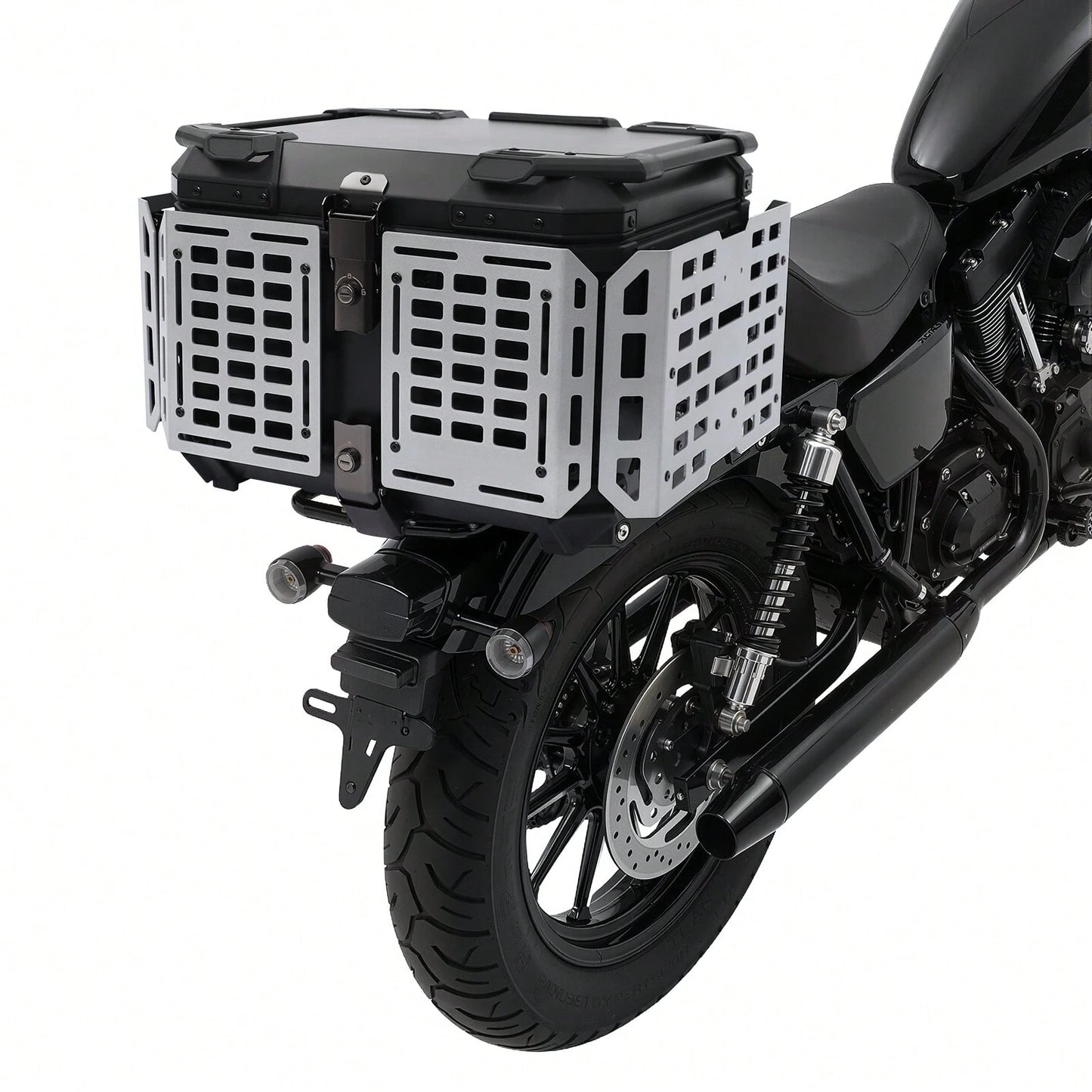 SanBouSi 55L 2.5mm Thick Aluminum Alloy Motorcycle Tail Box, Waterproof Dustproof Motorbike Top Case With Anti-Theft Lock, Expandable Side Panels Can Be Used As Table, Quick Release Base Plate For Mos
