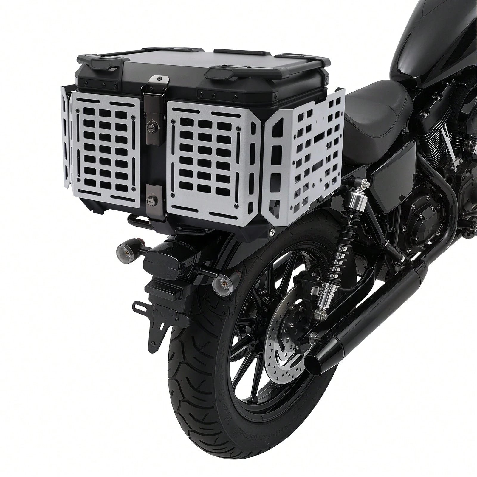 SanBouSi 55L 2.5mm Thick Aluminum Alloy Motorcycle Tail Box, Waterproof Dustproof Motorbike Top Case With Anti-Theft Lock, Expandable Side Panels Can Be Used As Table, Quick Release Base Plate For Mos