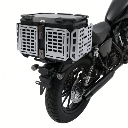SanBouSi 55L 2.5mm Thick Aluminum Alloy Motorcycle Tail Box, Waterproof Dustproof Motorbike Top Case With Anti-Theft Lock, Expandable Side Panels Can Be Used As Table, Quick Release Base Plate For Mos
