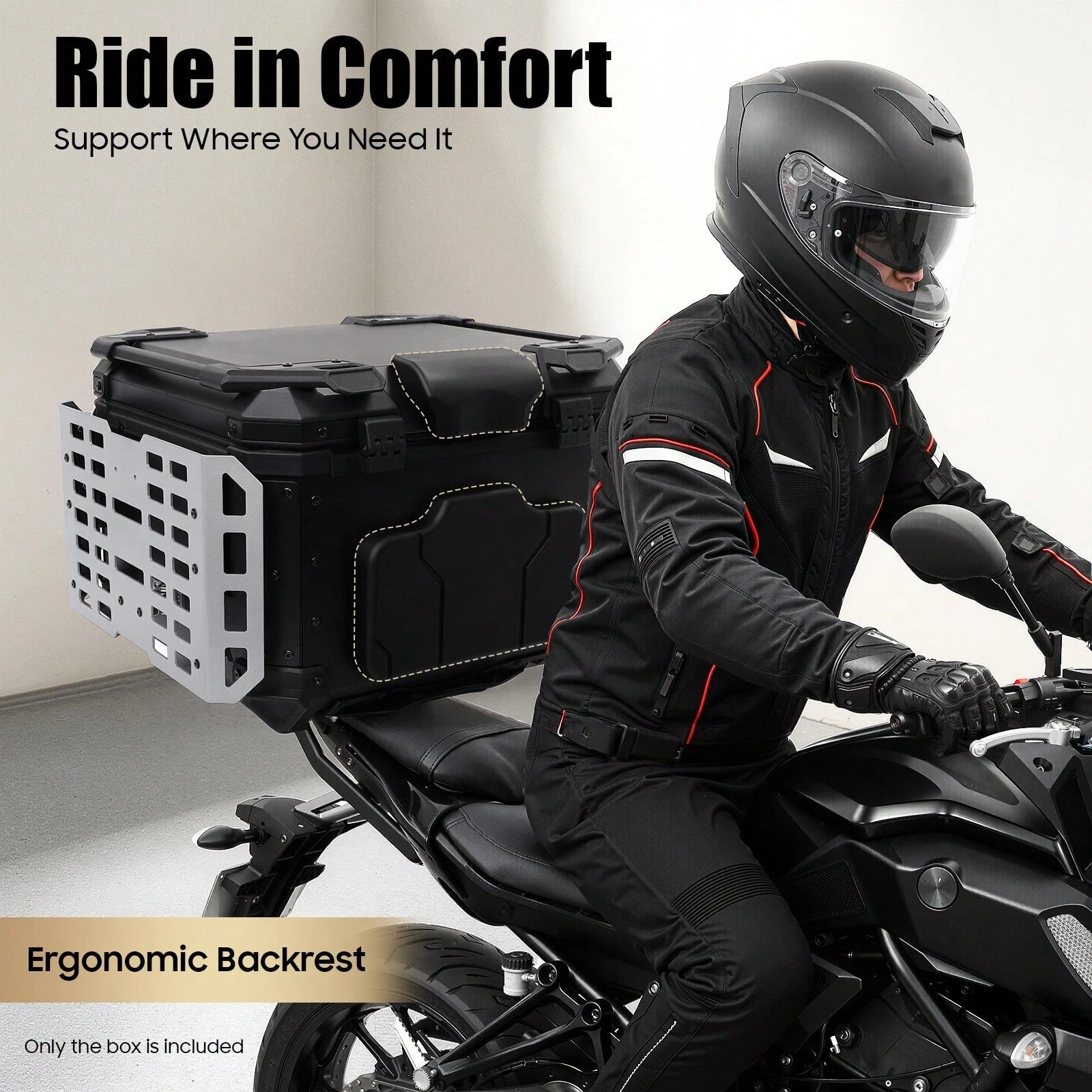 SanBouSi 55L 2.5mm Thick Aluminum Alloy Motorcycle Tail Box, Waterproof Dustproof Motorbike Top Case With Anti-Theft Lock, Expandable Side Panels Can Be Used As Table, Quick Release Base Plate For Mos