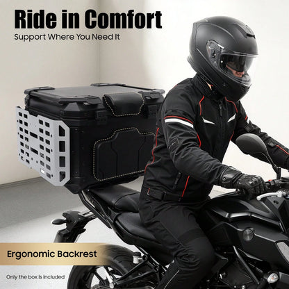 SanBouSi 55L 2.5mm Thick Aluminum Alloy Motorcycle Tail Box, Waterproof Dustproof Motorbike Top Case With Anti-Theft Lock, Expandable Side Panels Can Be Used As Table, Quick Release Base Plate For Mos