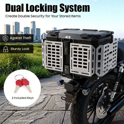 SanBouSi 55L 2.5mm Thick Aluminum Alloy Motorcycle Tail Box, Waterproof Dustproof Motorbike Top Case With Anti-Theft Lock, Expandable Side Panels Can Be Used As Table, Quick Release Base Plate For Mos