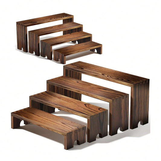 SANNAX 2 Set Large Wooden Tiered Riser Display Stands For Vendor Events, Stackable Wooden Cupcake Stand, Farmhouse Decor Wood Dessert Table Display Set, Vendor Booth Display Items, Food Display Risers