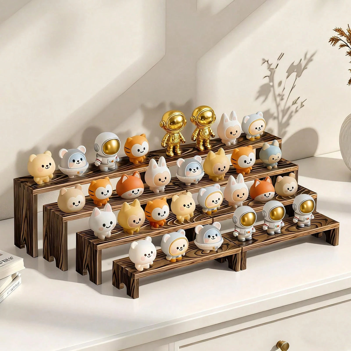 SANNAX 2 Set Large Wooden Tiered Riser Display Stands For Vendor Events, Stackable Wooden Cupcake Stand, Farmhouse Decor Wood Dessert Table Display Set, Vendor Booth Display Items, Food Display Risers