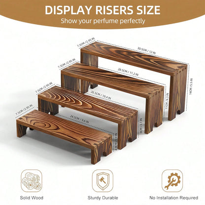 SANNAX 2 Set Large Wooden Tiered Riser Display Stands For Vendor Events, Stackable Wooden Cupcake Stand, Farmhouse Decor Wood Dessert Table Display Set, Vendor Booth Display Items, Food Display Risers