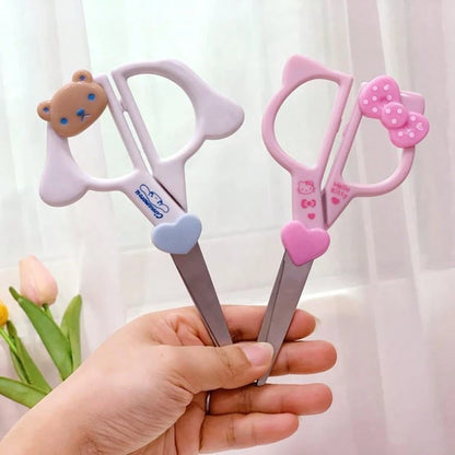 Sanrio 1/Pc Hello Kitty Kuromi Cinnamon Roll Hand Scissors, Kawaii Cutting Stationery School Office Supplies Gift Hand Scissors With Plastic Bow Handle And Heart-Shaped Blade, Suitable For Cardboard C