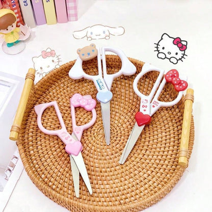 Sanrio 1/Pc Hello Kitty Kuromi Cinnamon Roll Hand Scissors, Kawaii Cutting Stationery School Office Supplies Gift Hand Scissors With Plastic Bow Handle And Heart-Shaped Blade, Suitable For Cardboard C