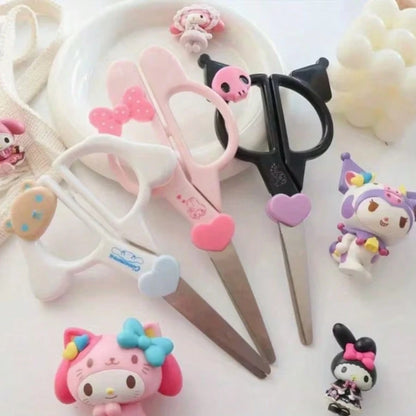 Sanrio 1/Pc Hello Kitty Kuromi Cinnamon Roll Hand Scissors, Kawaii Cutting Stationery School Office Supplies Gift Hand Scissors With Plastic Bow Handle And Heart-Shaped Blade, Suitable For Cardboard C