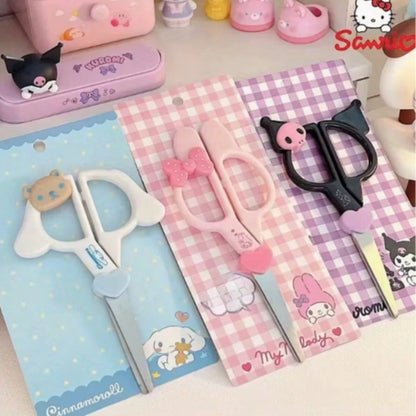 Sanrio 1/Pc Hello Kitty Kuromi Cinnamon Roll Hand Scissors, Kawaii Cutting Stationery School Office Supplies Gift Hand Scissors With Plastic Bow Handle And Heart-Shaped Blade, Suitable For Cardboard C