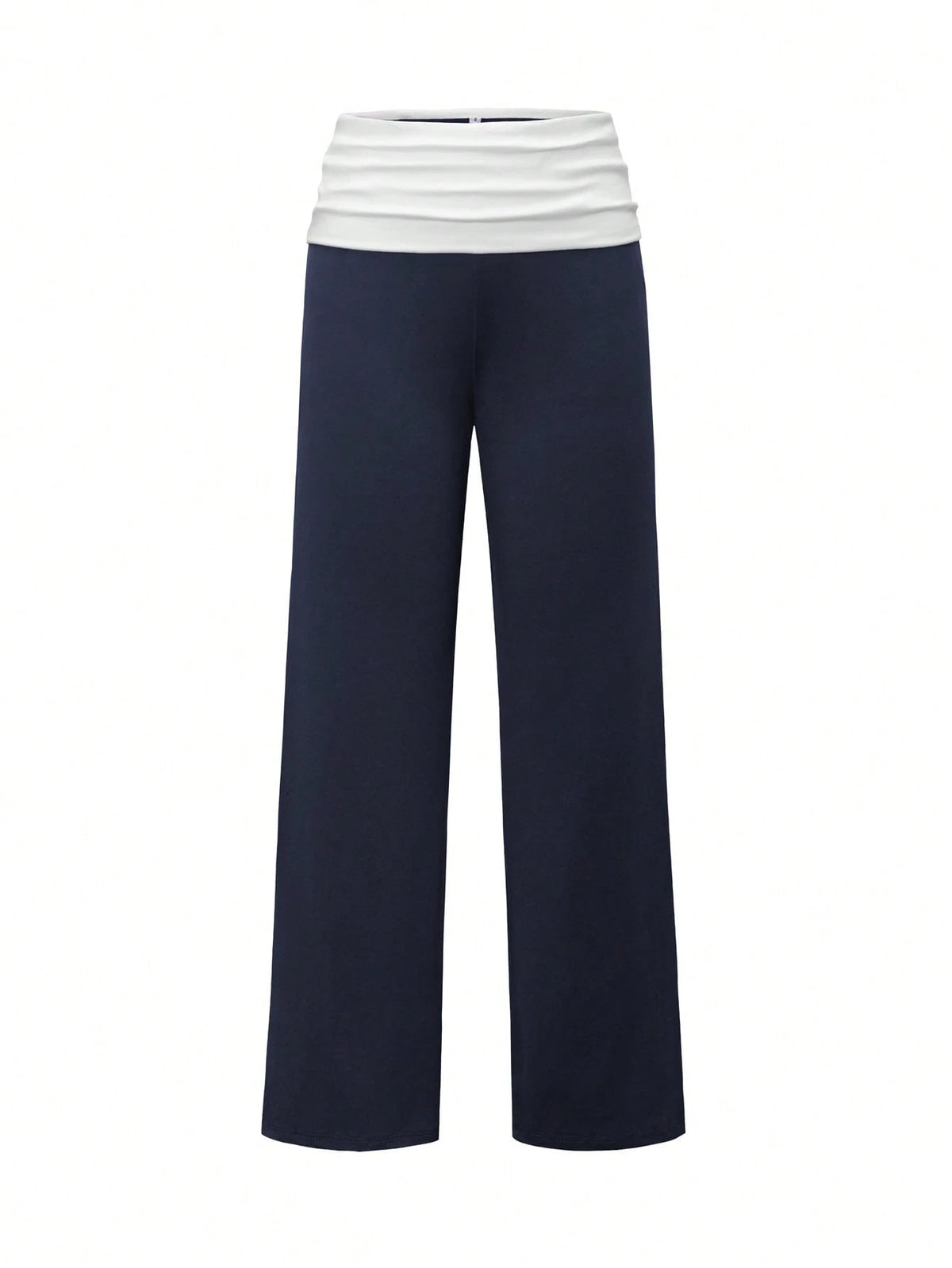SCARLUX Summer & Autumn Y2K Women's Solid Navy Blue Flare Pants, Folded Low Waist Casual Long Pants, Suitable For Back To School Street Style