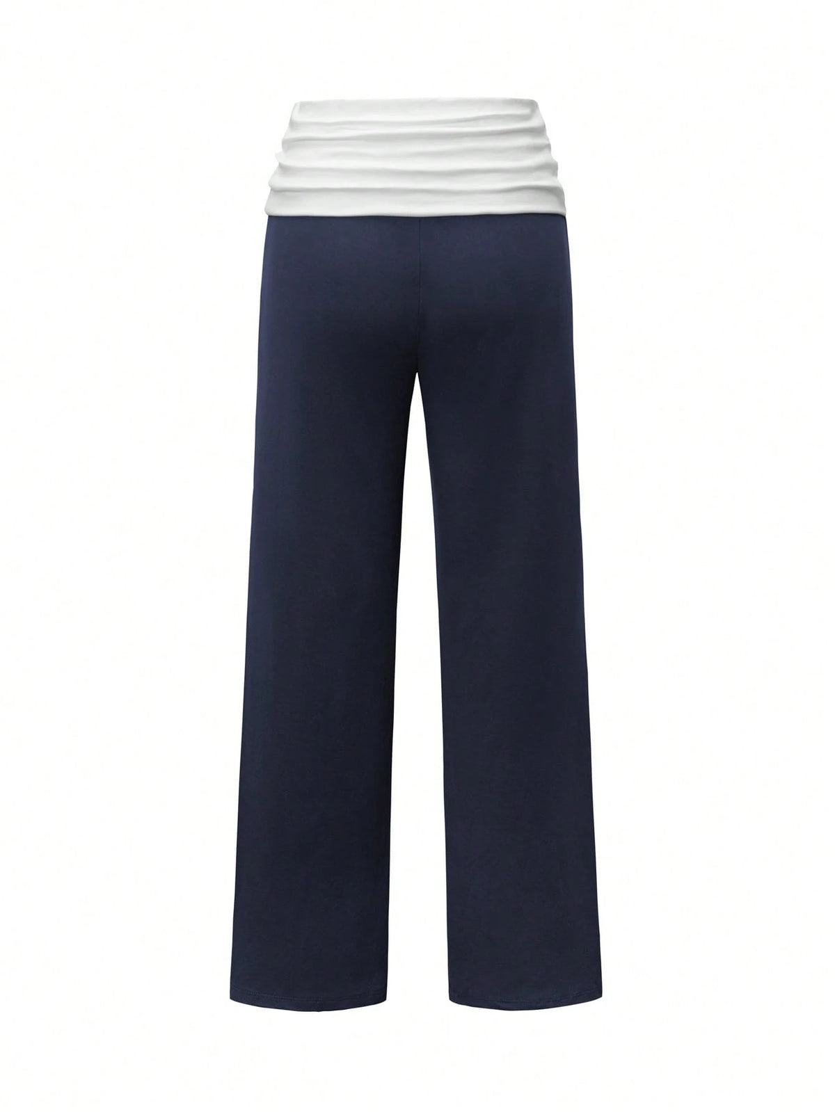 SCARLUX Summer & Autumn Y2K Women's Solid Navy Blue Flare Pants, Folded Low Waist Casual Long Pants, Suitable For Back To School Street Style