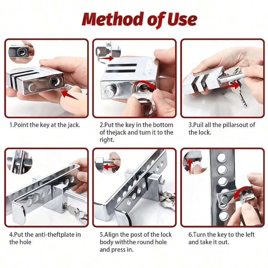 Security Anti-Theft Lock Brake Pedal Stainless Steel Lock Car Truck