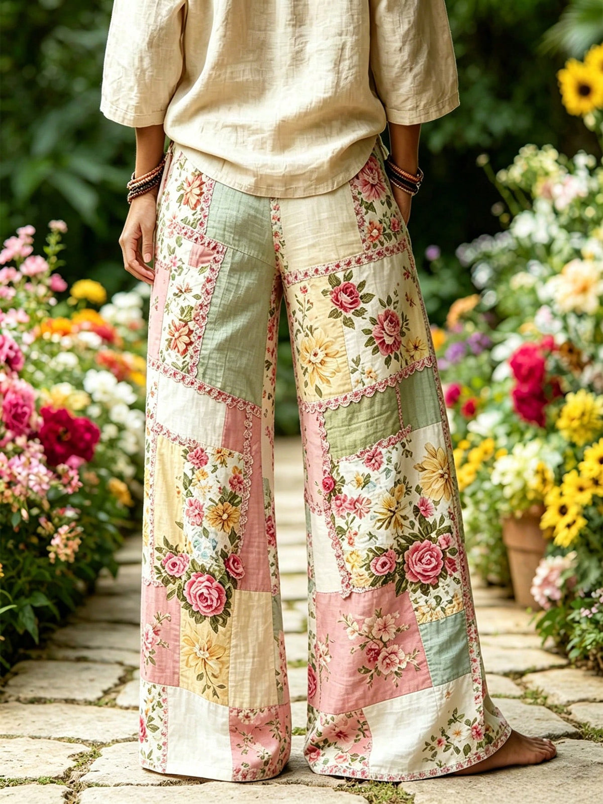Selamara Women's Casual Floral Print Wide Leg Pants