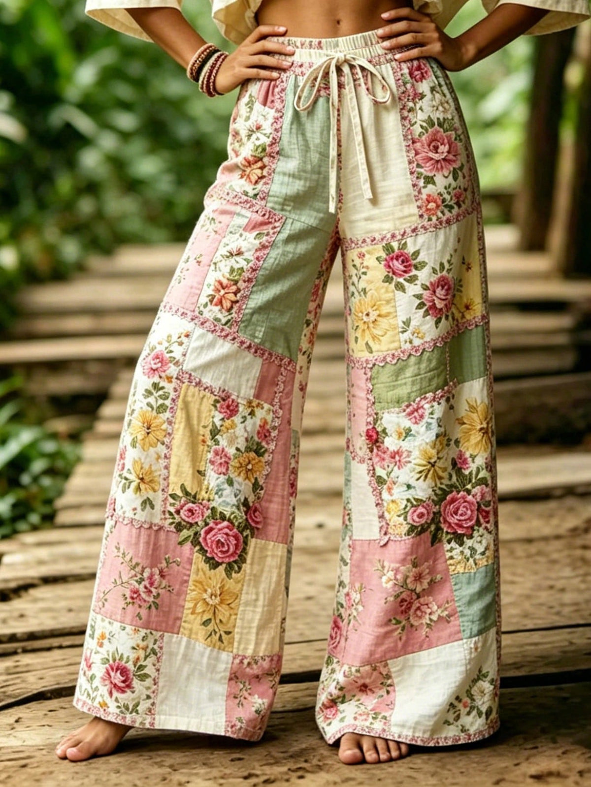 Selamara Women's Casual Floral Print Wide Leg Pants