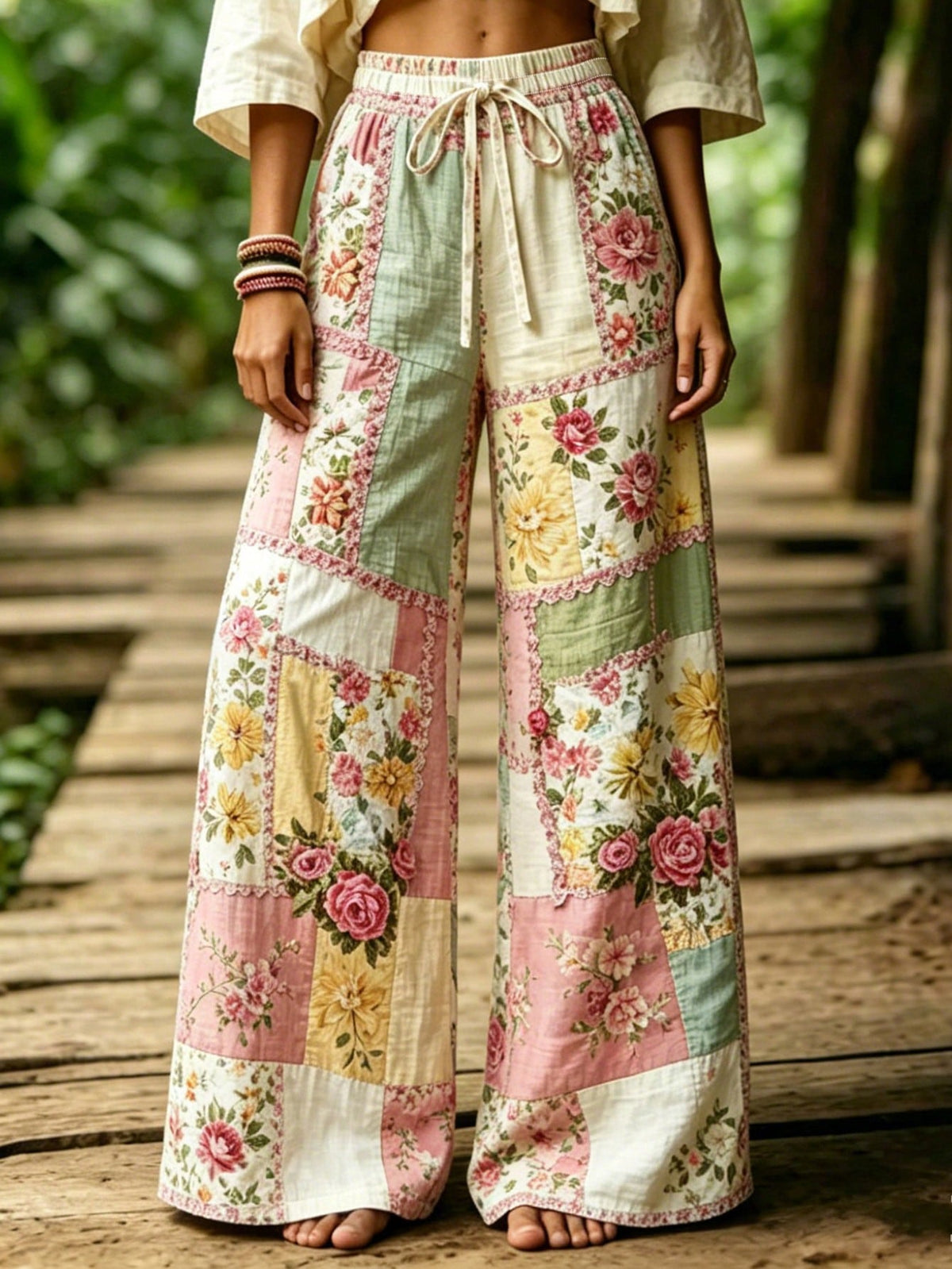 Selamara Women's Casual Floral Print Wide Leg Pants