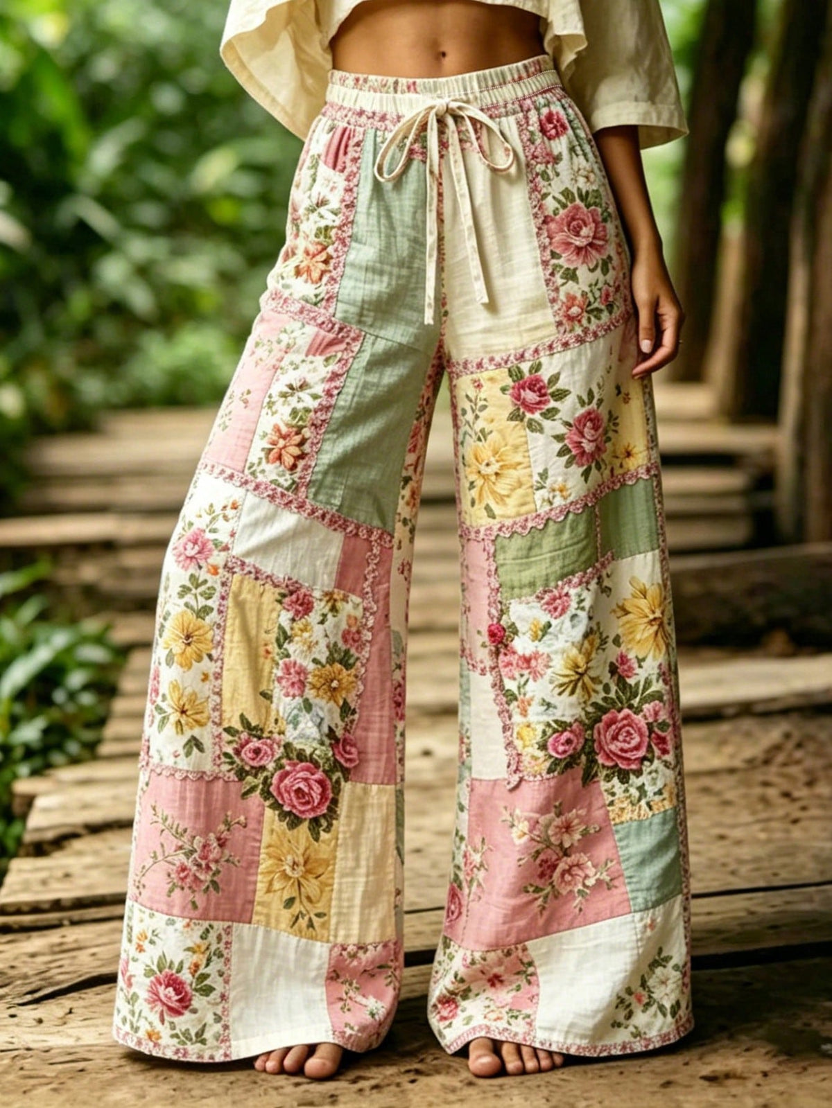 Selamara Women's Casual Floral Print Wide Leg Pants