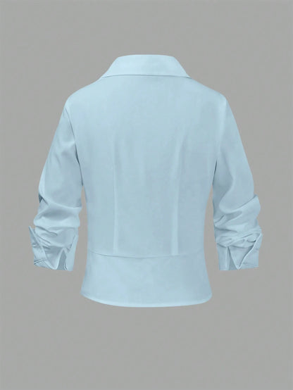 Selianne Women's Casual Commuter Color Block 2 In 1 Long Sleeve Shirt