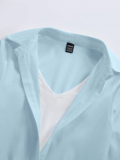 Selianne Women's Casual Commuter Color Block 2 In 1 Long Sleeve Shirt