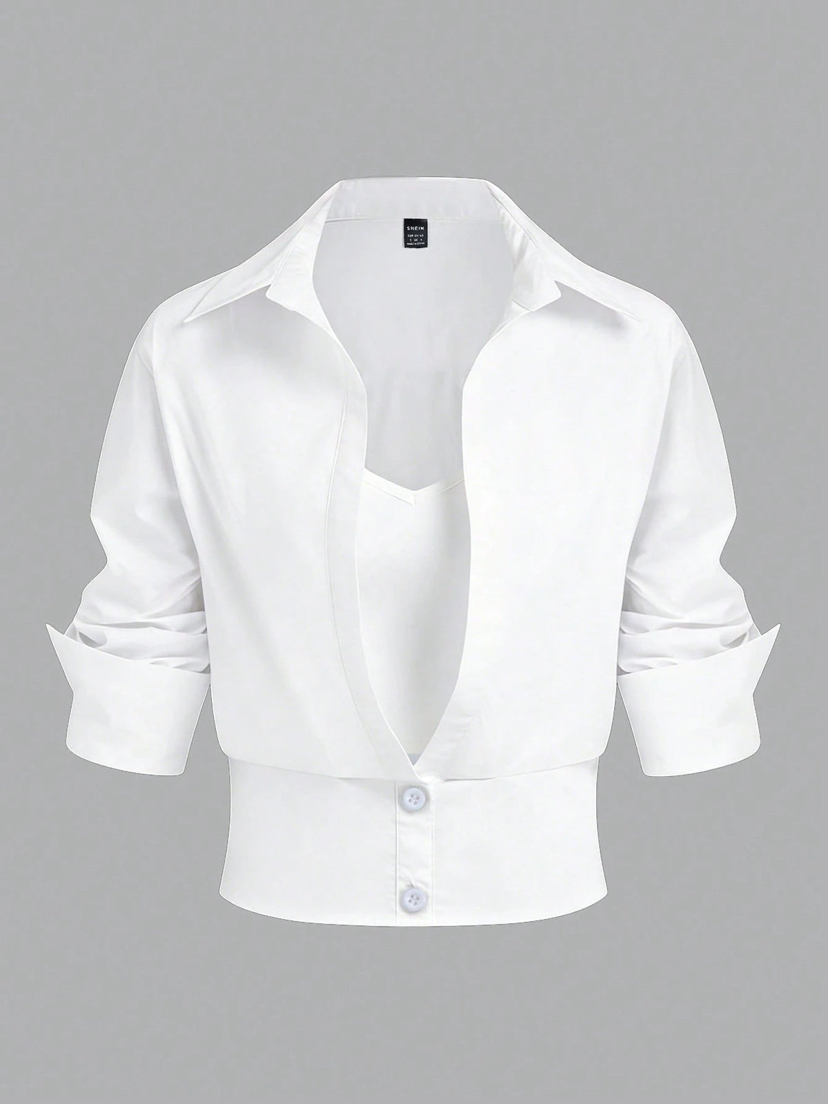 Selianne Women's Casual Commuter Color Block 2 In 1 Long Sleeve Shirt
