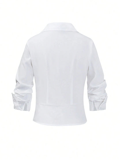 Selianne Women's Casual Commuter Color Block 2 In 1 Long Sleeve Shirt