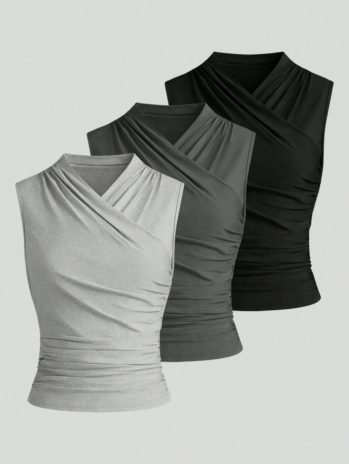 Selianne Women's V-Neck Solid Color Sleeveless Casual 3-Color Set Tank Top
