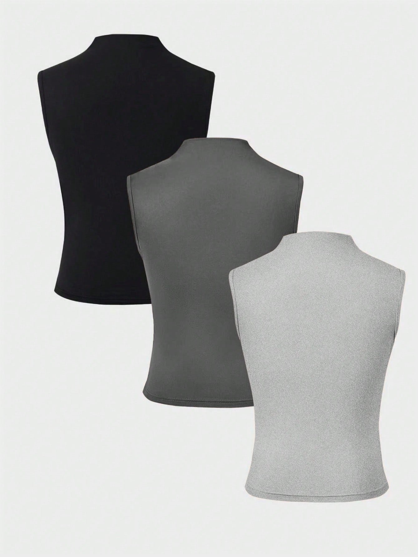 Selianne Women's V-Neck Solid Color Sleeveless Casual 3-Color Set Tank Top