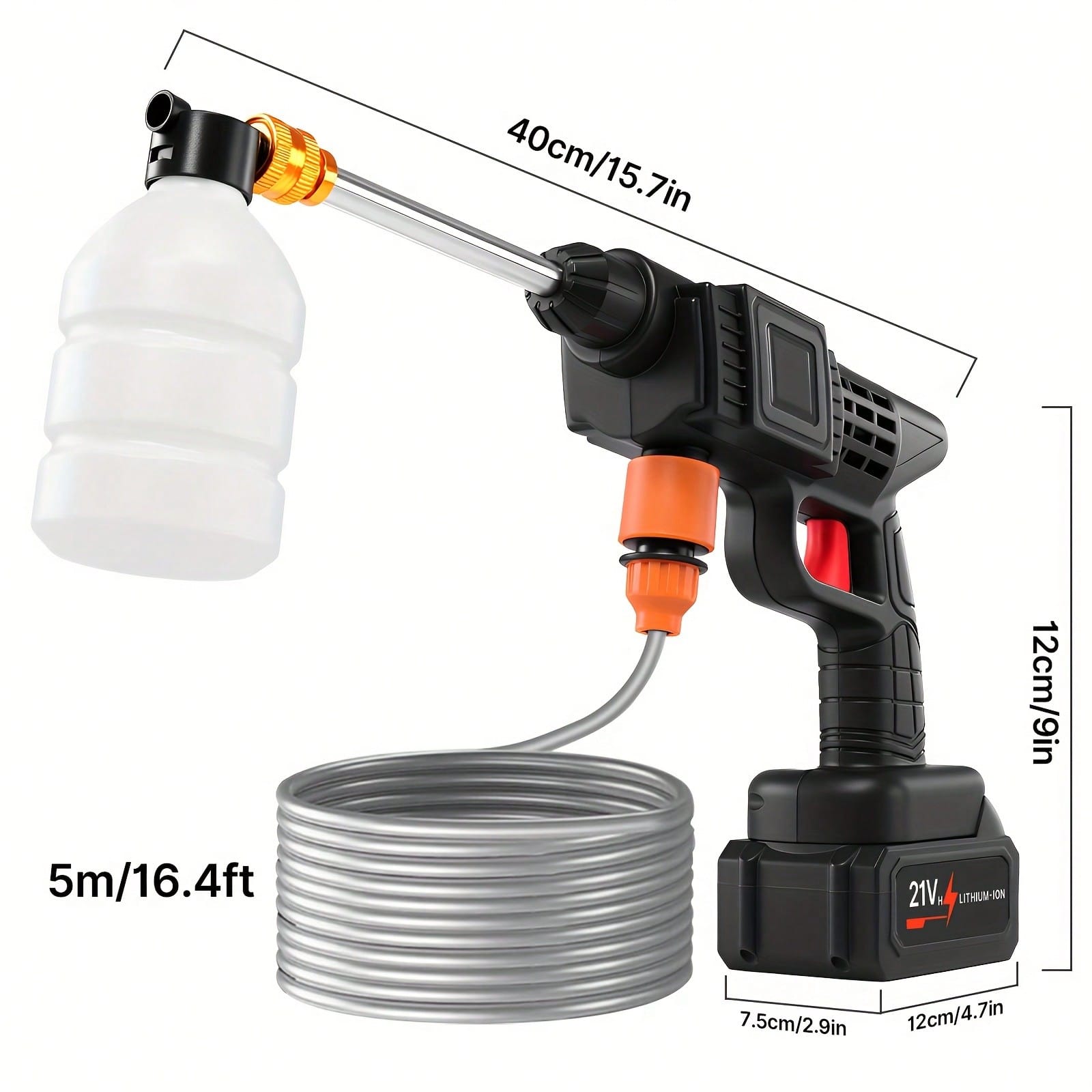 Senmeo 1Pc Handheld Cordless Pressure Washer, 435PSI Water Lance, 3-In-1 Nozzle & Foam Cannon, Two 15000mAh Batteries, Portable Cleaner For Car/Floor/Home/Garden Washing