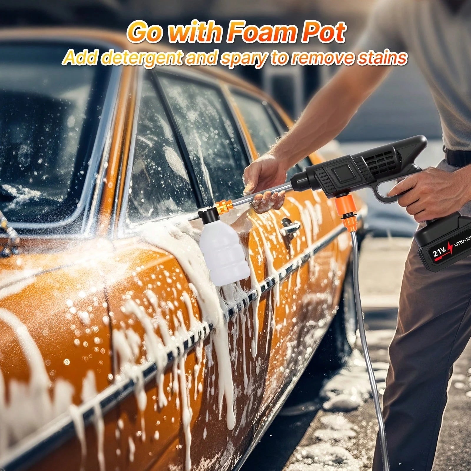 Senmeo 1Pc Handheld Cordless Pressure Washer, 435PSI Water Lance, 3-In-1 Nozzle & Foam Cannon, Two 15000mAh Batteries, Portable Cleaner For Car/Floor/Home/Garden Washing