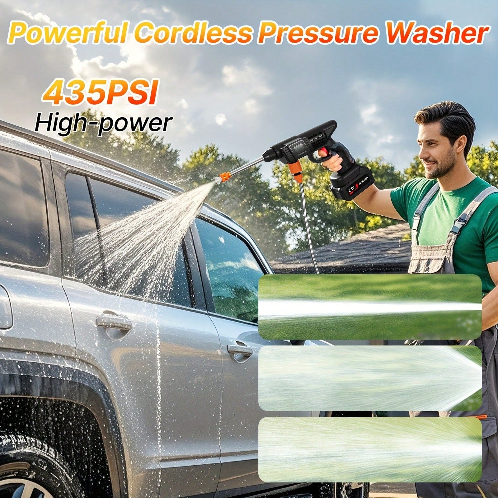 Senmeo 1Pc Handheld Cordless Pressure Washer, 435PSI Water Lance, 3-In-1 Nozzle & Foam Cannon, Two 15000mAh Batteries, Portable Cleaner For Car/Floor/Home/Garden Washing