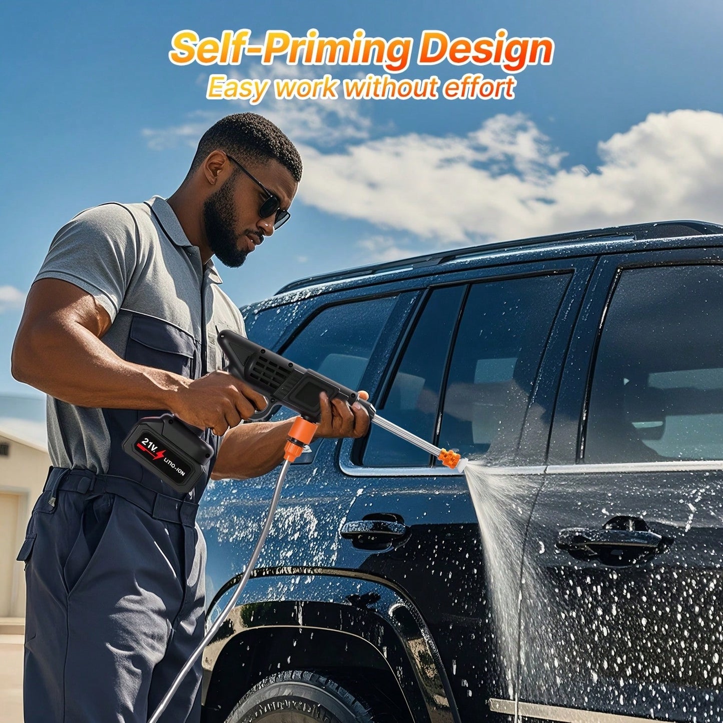 Senmeo 1Pc Handheld Cordless Pressure Washer, 435PSI Water Lance, 3-In-1 Nozzle & Foam Cannon, Two 15000mAh Batteries, Portable Cleaner For Car/Floor/Home/Garden Washing