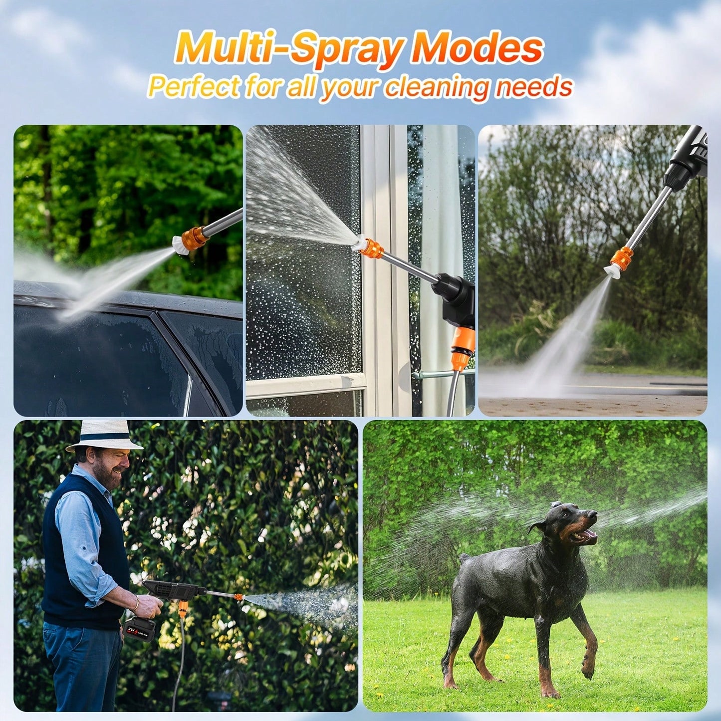 Senmeo 1Pc Handheld Cordless Pressure Washer, 435PSI Water Lance, 3-In-1 Nozzle & Foam Cannon, Two 15000mAh Batteries, Portable Cleaner For Car/Floor/Home/Garden Washing
